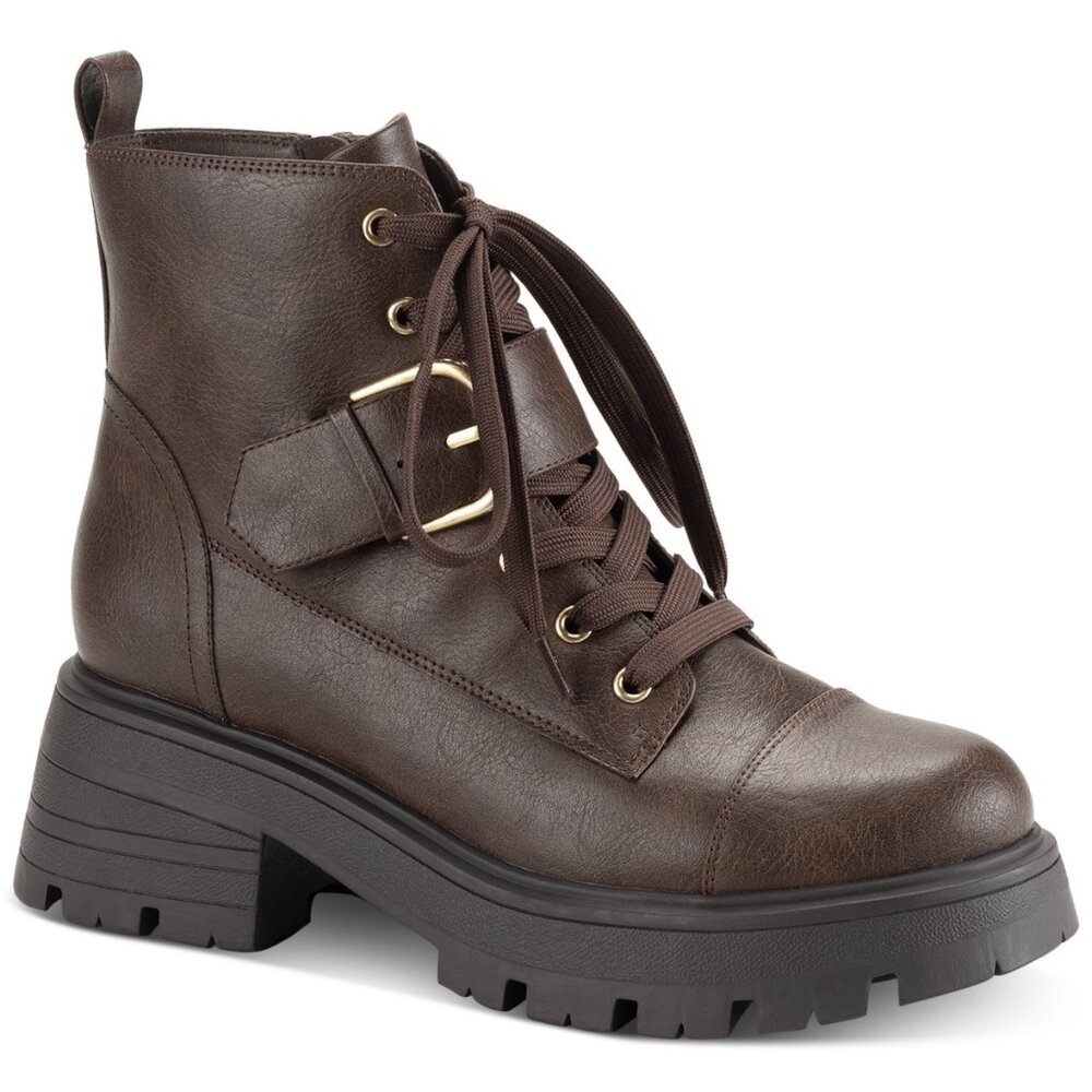 80$ Sun + Stone Lace Up Rickyy Combat Ankle Booties Size 10 US Choco Brown